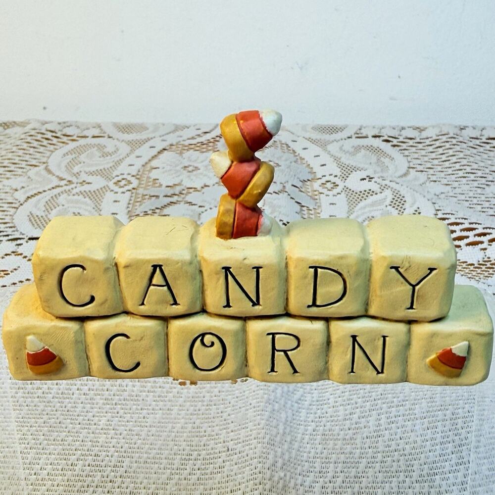 Candy Corn Blossom Bucket Halloween Block Figurine Decor SUZI 09